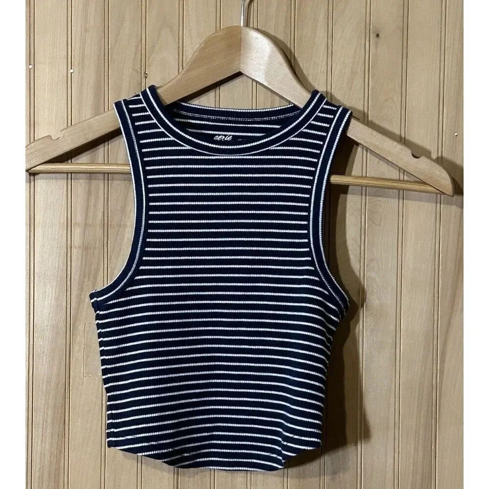 Aerie Women's XS Blue & White Striped Cropped Tank Top
